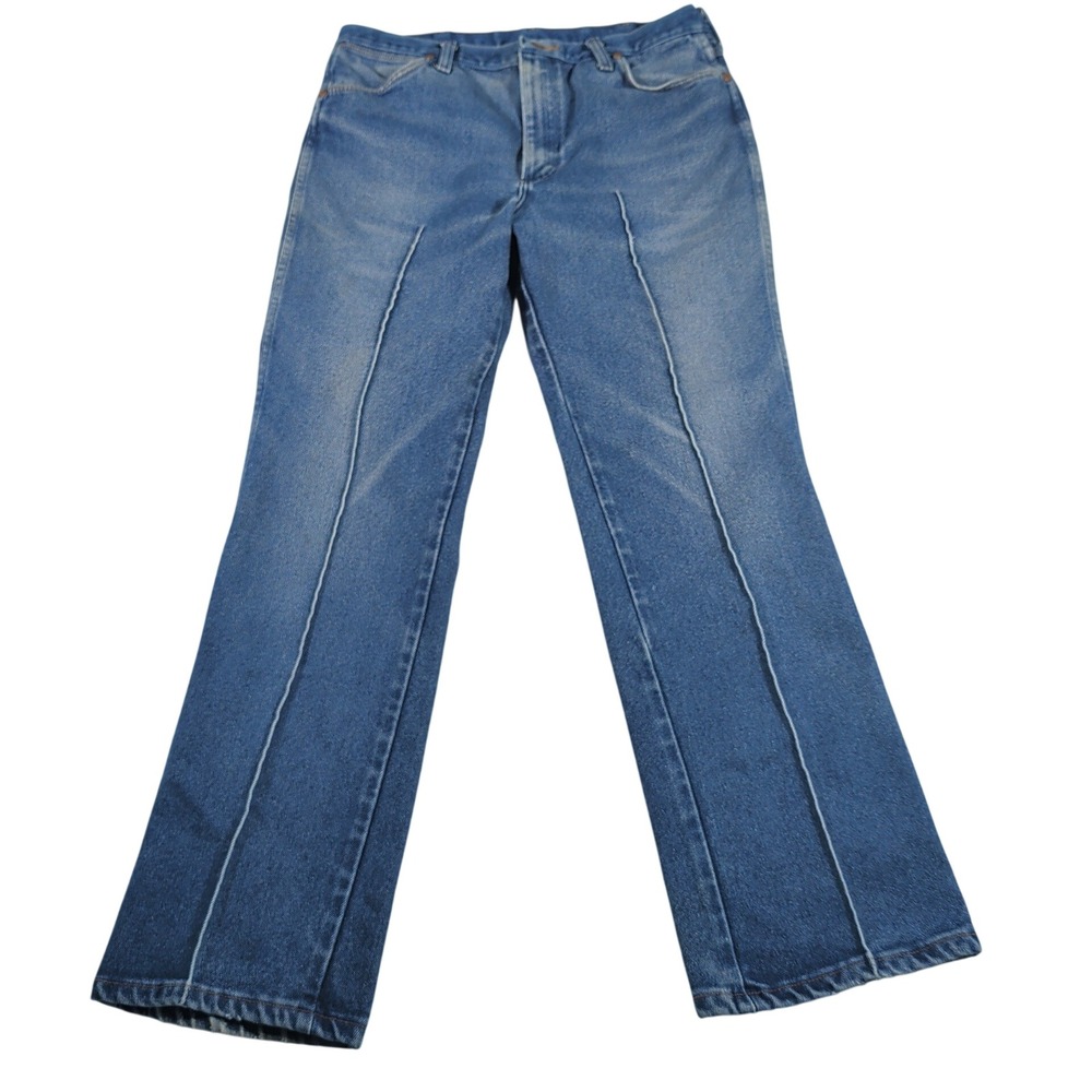 Wrangler Jeans Mens 36x32 Blue 938NAV Straight Leg Cotton Blend Permanent Crease